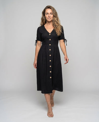 Damen Knielanges Kleid mit Knopfleiste und eleganten Puffärmeln