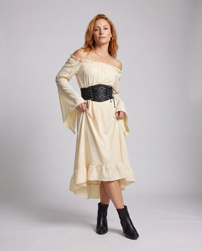 Maxikleid für Damen mit schulterfreier Ausschnitt und eleganten Rüschen Shop Nory