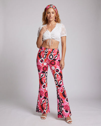 Damen Mode Crop Top und Flared Pants Set Shop Nory