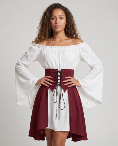 Damen Off-Shoulder Kleid mit Trompetenärmeln Shop Nory