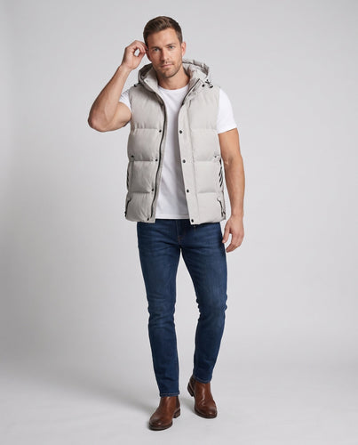 Herren gepolsterte Kapuzenweste mit thermischer Isolierung, Kordelzug und Seitenstreifen Shop nory