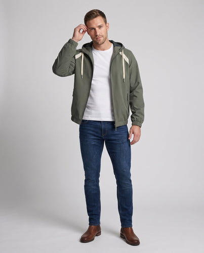 Unisex ultraleichte Kapuzenwindjacke mit verdecktem Reißverschluss & verstellbarem Saum