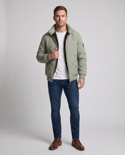 Herren isolierte gesteppte Bomberjacke mit Kunstfellfutter und hohem Kragen Shop nory
