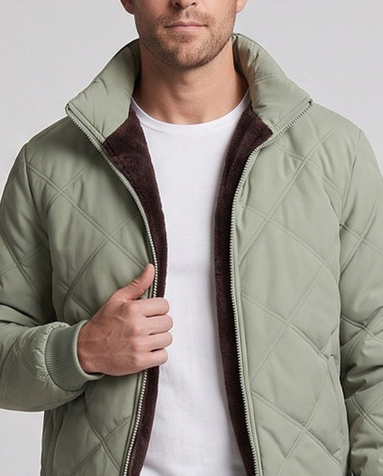 Herren isolierte gesteppte Bomberjacke mit Kunstfellfutter und hohem Kragen Shop nory