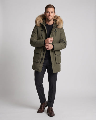 Herrenmode Winterjacke mit Kunstfellkragen Shop Nory