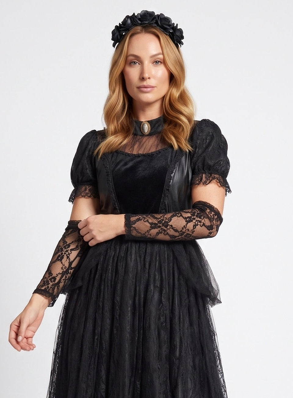 Damen Elegantes Gothic-Kleid mit Spitzen- und Tüllakzenten Shop Nory