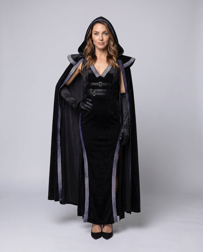 Damen Elegantes Samtkleid mit Kapuze und Rüschendetails Shop Nory