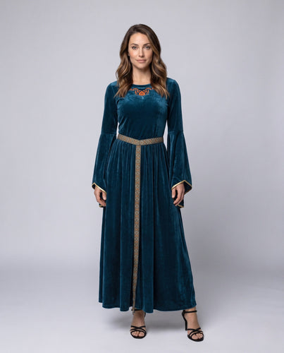 Damen Elegantes Maxikleid mit weit ausgestellten Ärmeln und dekorativem Taillengürtel Shop Nory