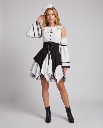 Damen Gothic Kleid mit Rüschendetails und Taillenbindung Shop Nory