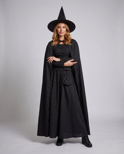 Damen Hexen Kostüm mit abnehmbarem Umhang und Hut Shop Nory