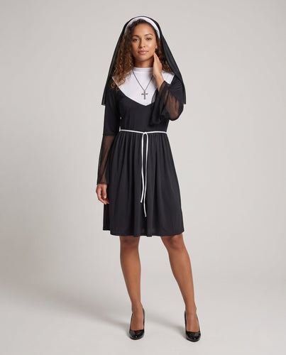 Damen Nonnenkostüm mit transparenten Ärmel-Puffdetail Shop Nory