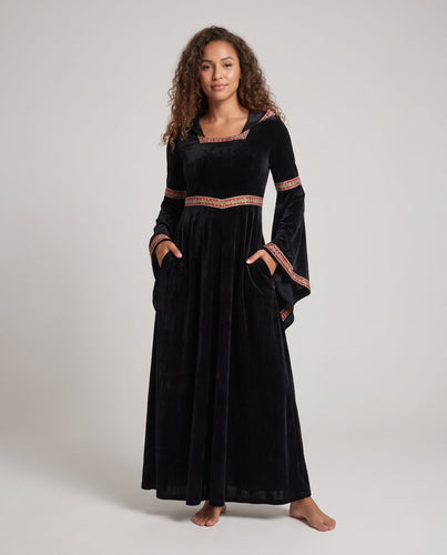 Damen Mittelalterliches Kostümkleid mit Kapuze und langen Ärmeln Shop Nory