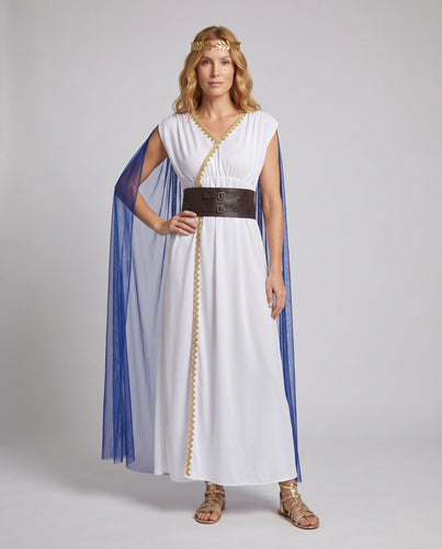 Damen Antikes griechisches Göttinnenkleid mit schimmerndem Umhang und verzierten Accessoires Shop Nory