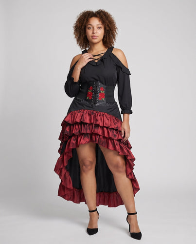 Damen Elegantes Steampunk Kleid mit Rüschendetails und Korsett Shop Nory