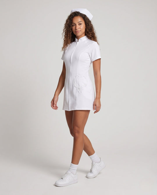 Damen sexy Krankenschwester Kostüm mit Zipper und Strumpfhalter Shop Nory