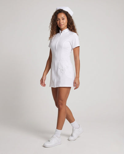 Damen sexy Krankenschwester Kostüm mit Zipper und Strumpfhalter Shop Nory