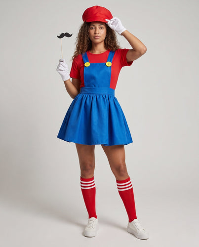Damen Kostüm im Mario-Stil mit Rock und Charakteraccessoires Shop Nory