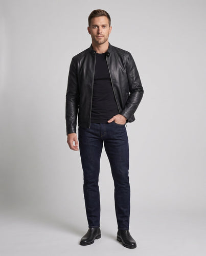 Herren Modische Kunstlederjacke mit Stehkragen Shop Nory 1788321813