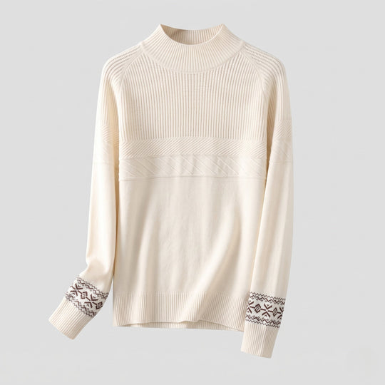 Damen Feinstrick-Pullover mit kurzem Stehkragen, strukturierter Passe und Norweger-Motiv am Ärmelsaum Shop Nory