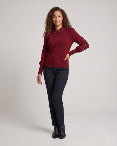 Damen Feiner Strickpullover mit Schmuckkragen und verlängerten Manschetten Shop Nory