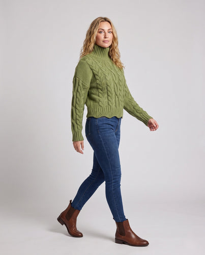 Damen Grobgestrickter Rollkragenpullover mit Zopfmuster und kastiger Silhouette Shop Nory