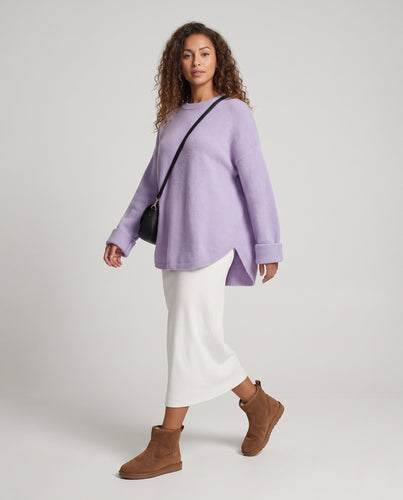 Damen Oversize Longpullover im Mohair‑Look mit Rundhals, überschnittener Schulter und seitlichem Schlitz Shop Nory