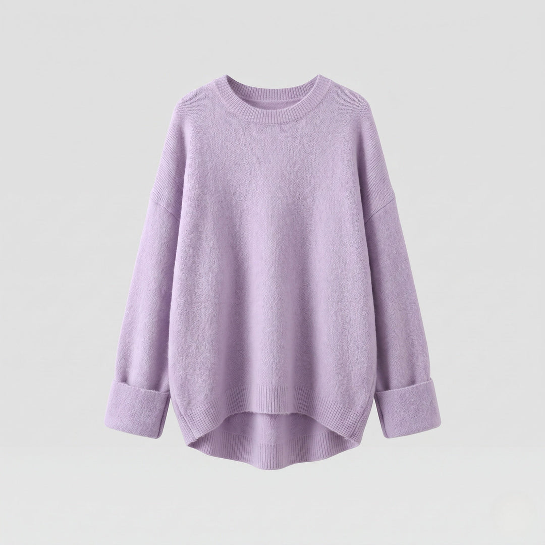 Damen Oversize Longpullover im Mohair‑Look mit Rundhals, überschnittener Schulter und seitlichem Schlitz Shop Nory