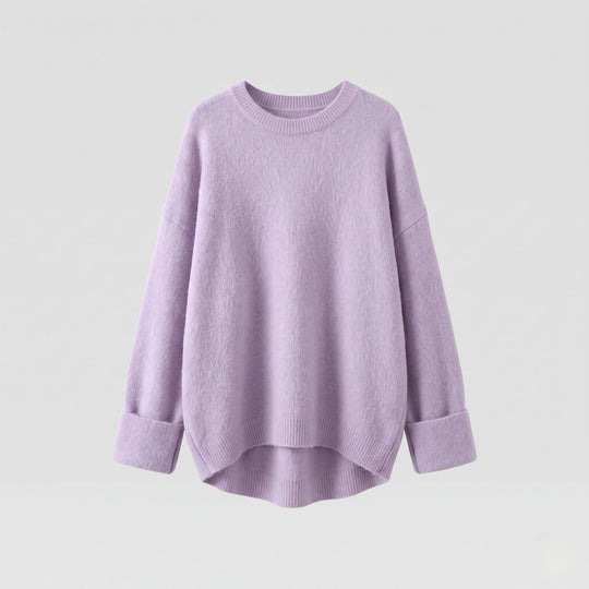 Damen Oversize Longpullover im Mohair‑Look mit Rundhals, überschnittener Schulter und seitlichem Schlitz Shop Nory
