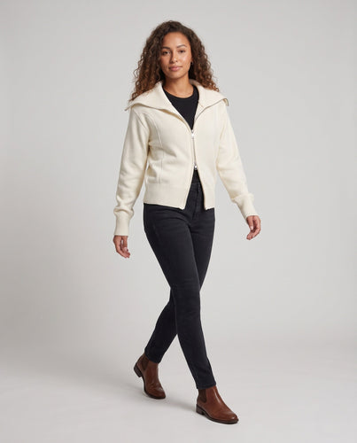 Damen Gerippter Reißverschluss-Cardigan mit weitem Umlegekragen Shop Nory
