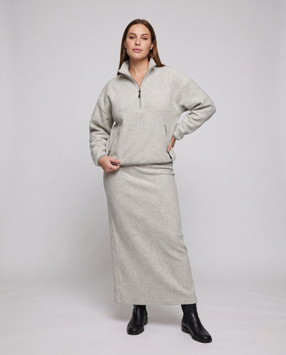 Damen Kuscheliges Fleece-Halbzip-Set mit Oversize-Pullover und Highwaist Maxi-Rock Shop Nory