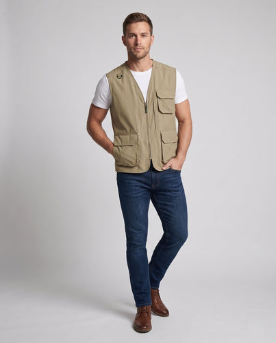 Herren Taktik-inspirierte Cargo-Weste mit Leichtnylon, Mehrfachklappentaschen und D-Ring Shop Nory
