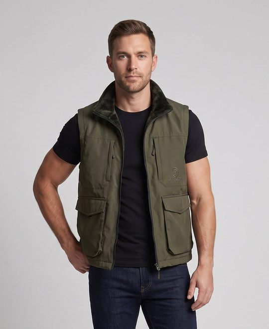 Herren Multifunktionale Outdoor-Weste mit hohem Kragen, Reißverschluss und Mehrfach-Taschen Shop Nory