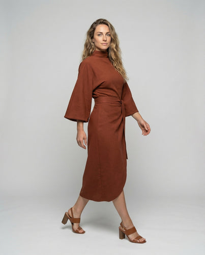 Damen drapiertes Midikleid im Kimonoschnitt