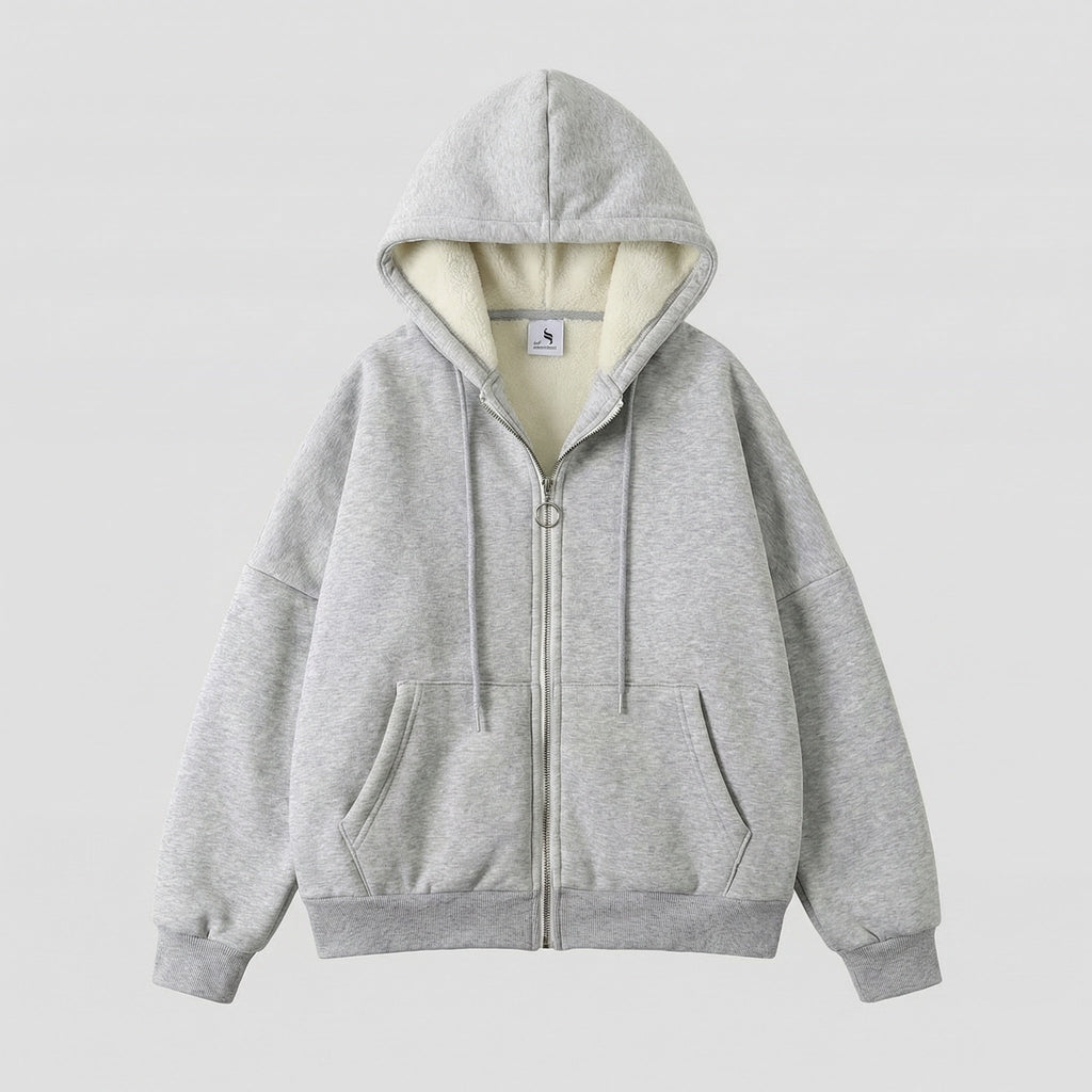 Unisex Oversize-Kapuzenjacke Teddy Reißverschluss
