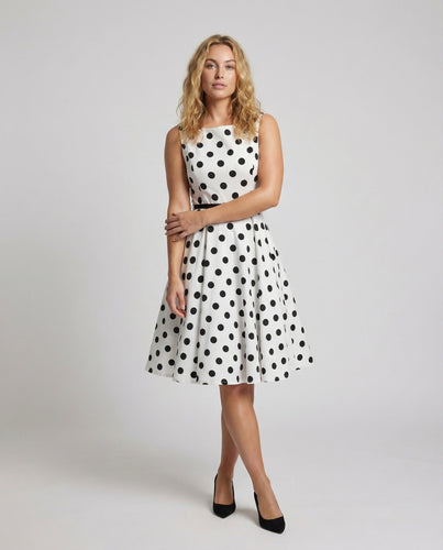 Damen Nostalgische Punkteprint Tellerkleid
