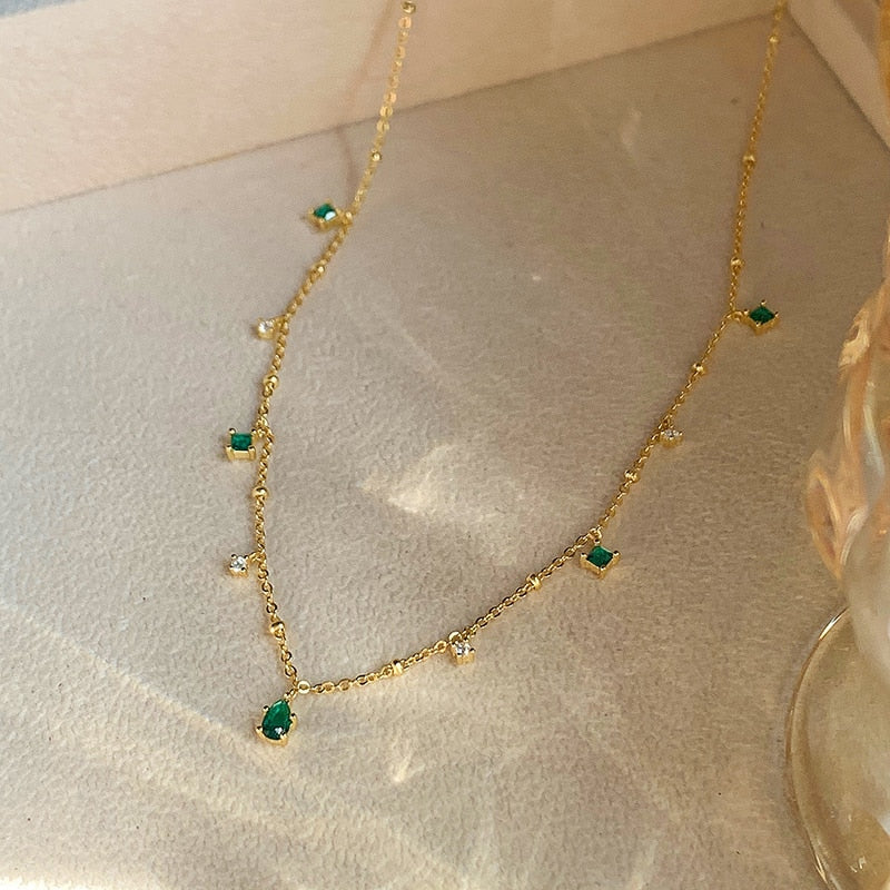 Retro Smaragd Eingelegt Rhinestone Halskette | Shop Nory