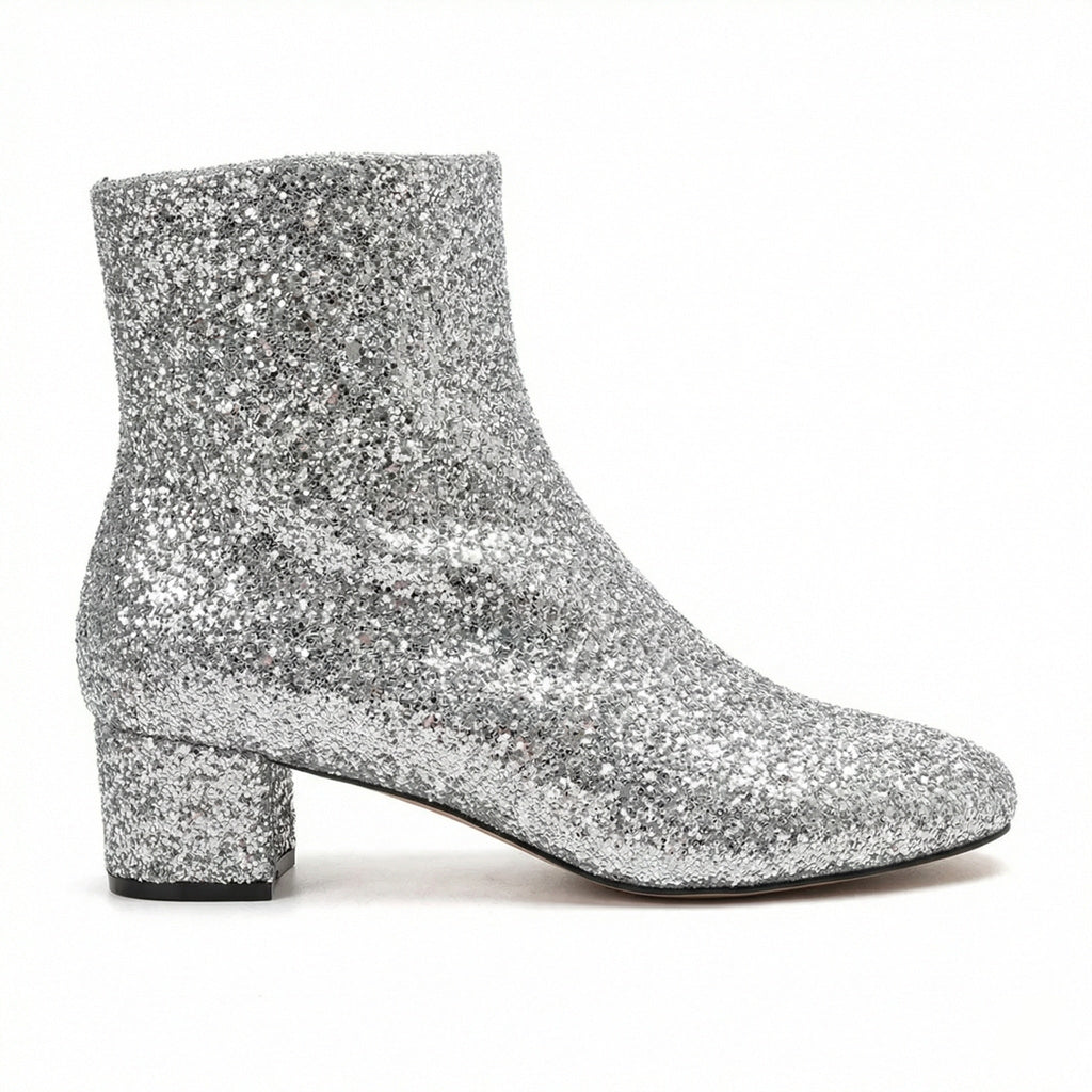 Glitzernde Ankle Boots Mit Blockabsatz