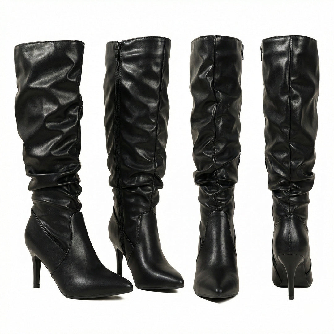Damen High Heels Stiefel mit Gerafftem Design