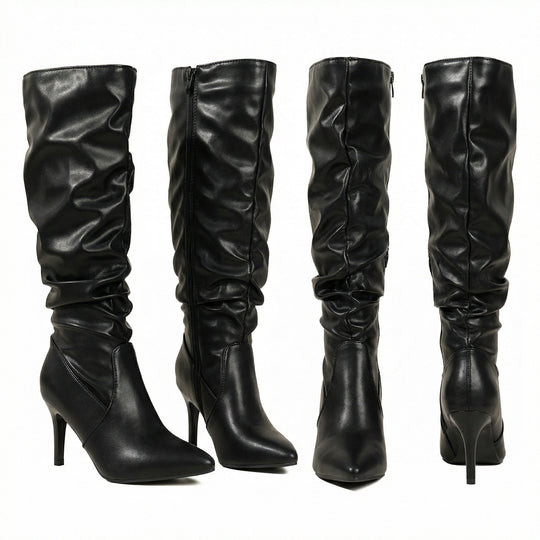 Damen High Heels Stiefel mit Gerafftem Design