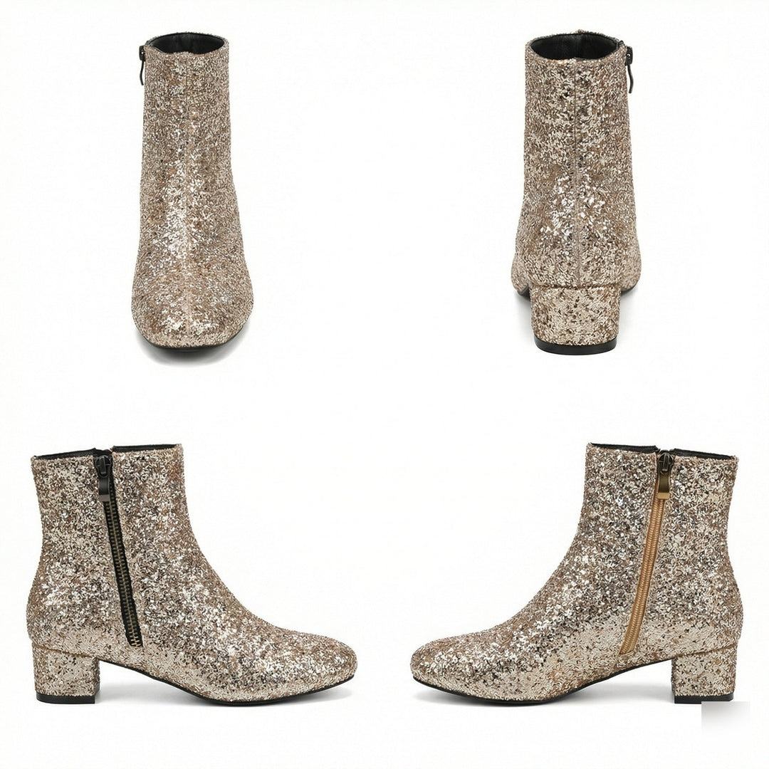 Glitzernde Ankle Boots Mit Blockabsatz