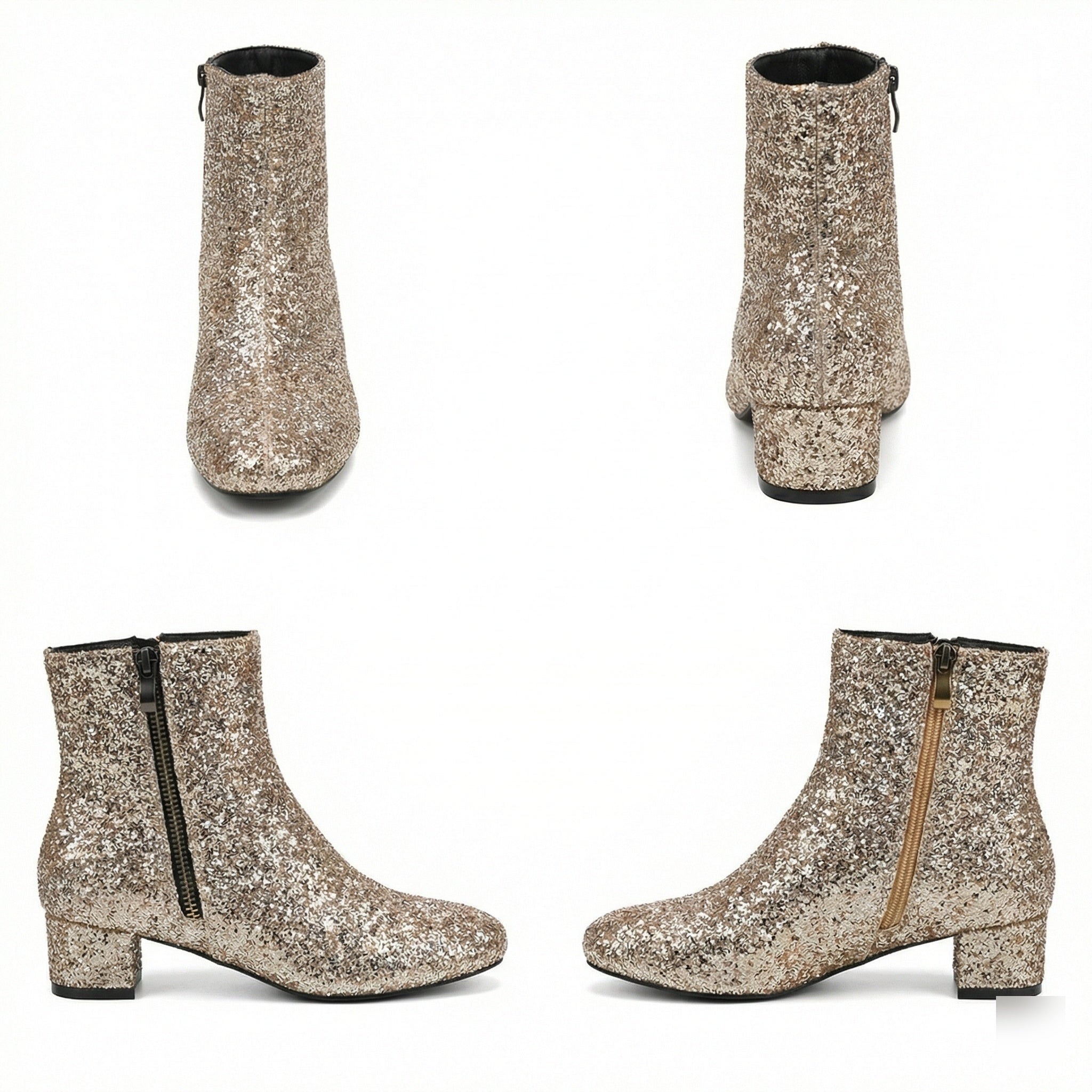Glitzernde Ankle Boots Mit Blockabsatz
