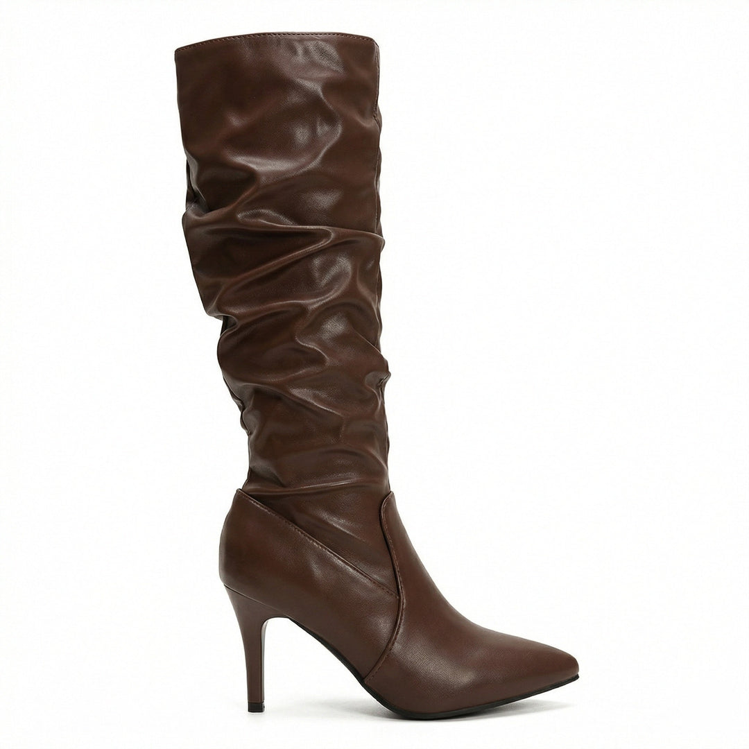 Damen High Heels Stiefel mit Gerafftem Design