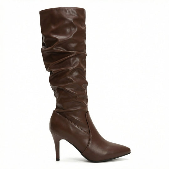 Damen High Heels Stiefel mit Gerafftem Design