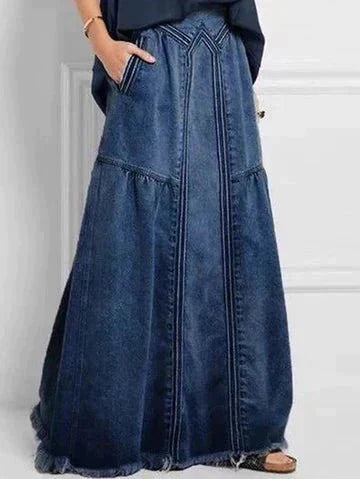Lange Denim Rock mit Elastischem Bund