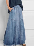 Lange Denim Rock mit Elastischem Bund