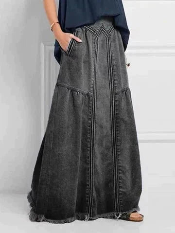 Lange Denim Rock mit Elastischem Bund