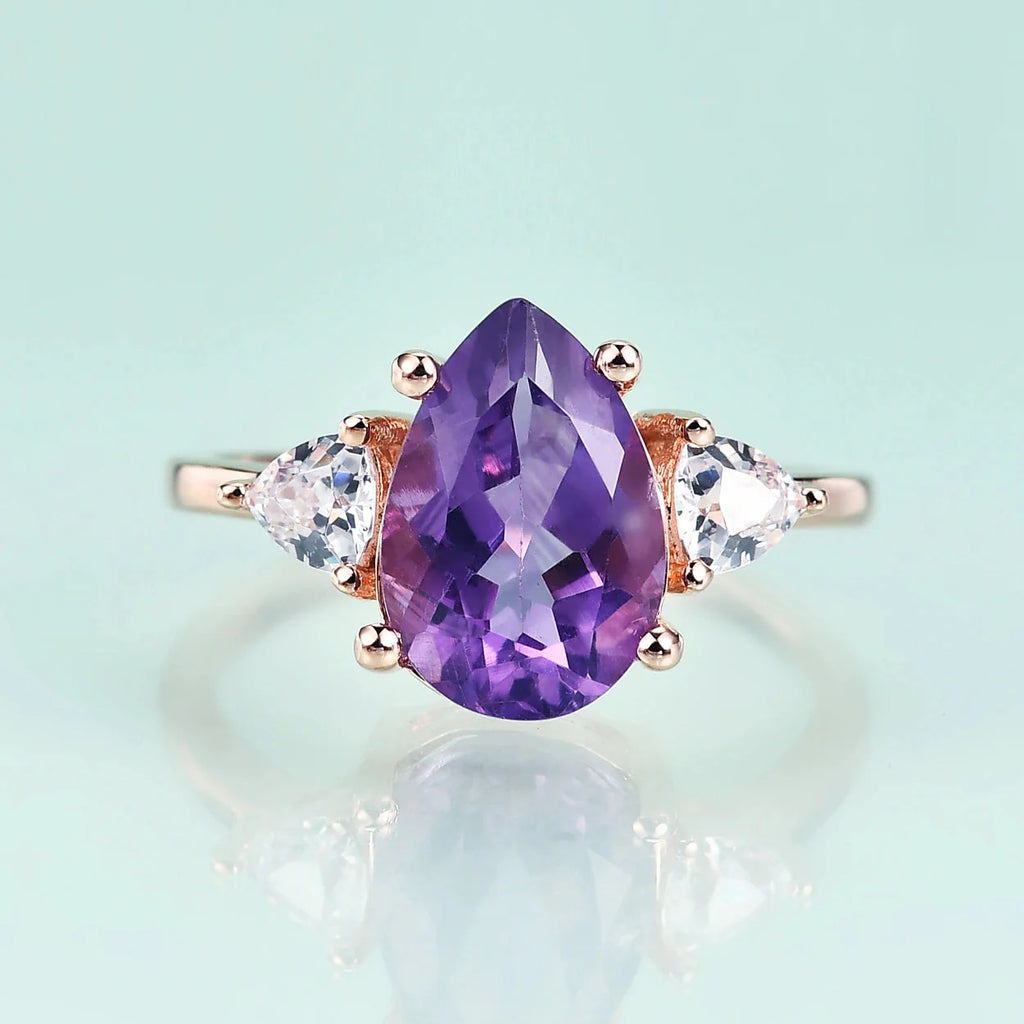 Roségoldener Amethystring mit einem violetten Amethyst-Verlobungsring aus Sterlingsilber | Shop Nory