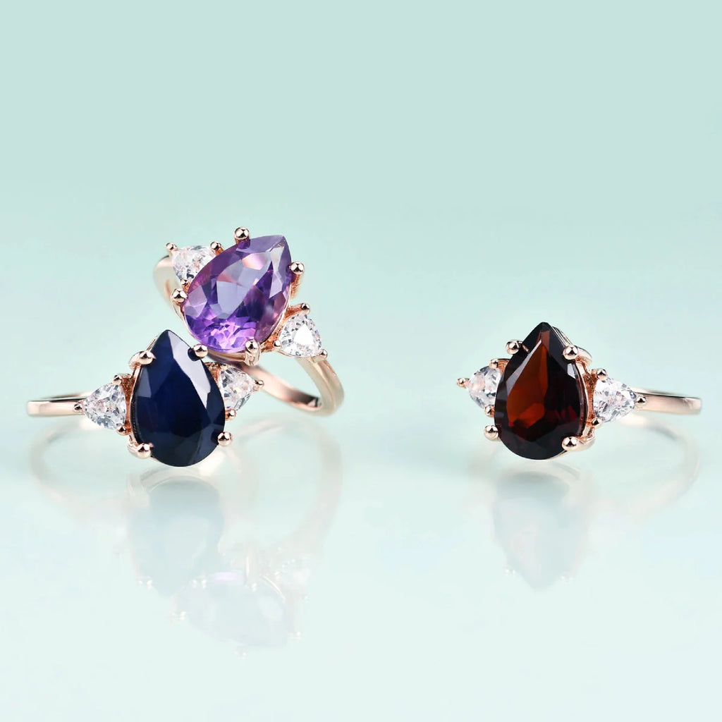 Roségoldener Amethystring mit einem violetten Amethyst-Verlobungsring aus Sterlingsilber | Shop Nory