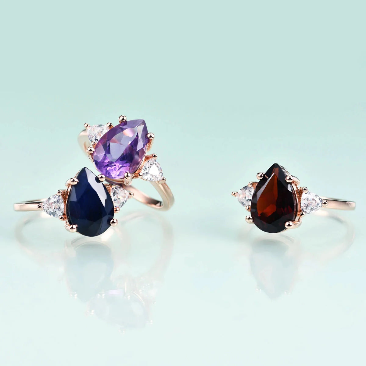 Roségoldener Amethystring mit einem violetten Amethyst-Verlobungsring aus Sterlingsilber | Shop Nory