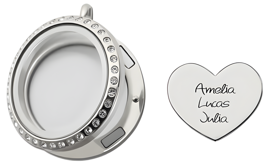 Personalisierte 'Triple Treat' schwebende Medaille mit Geburtssteinen und Sentiments | Shop Nory
